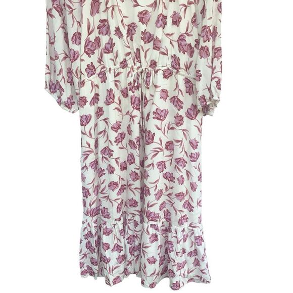 Draper James RSVP Floral Midi Dress Size L White Pink Ruffle Hem Boho Feminine R - Picture 2 of 5